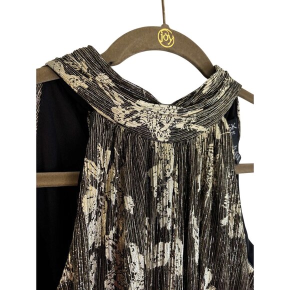 MSK Gold & Black Floral Pleated Metallic Maxi Wide Leg Pantsuit Romper Size - PL - Picture 5 of 7